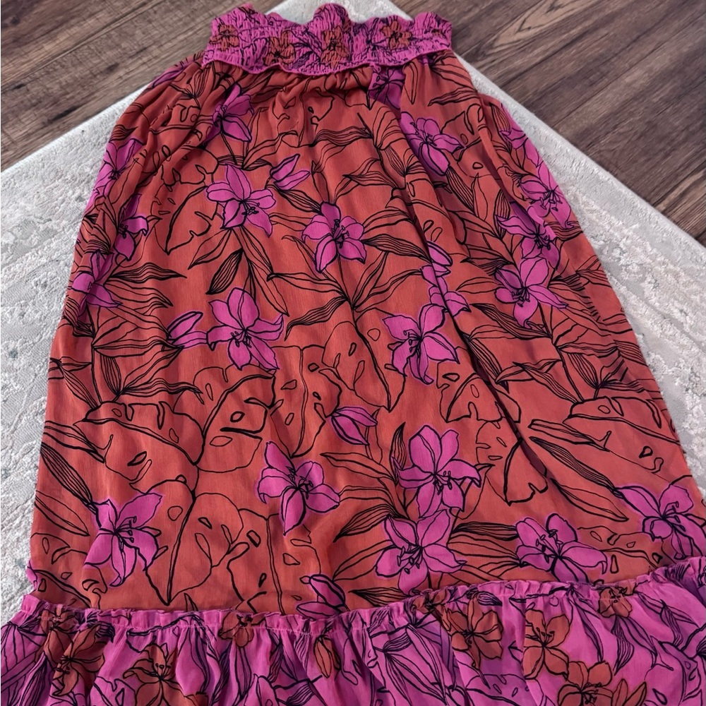 Floral Pink and Orange Maxi Skirt